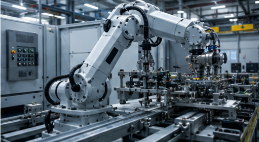 Industrial robot arm on production line
